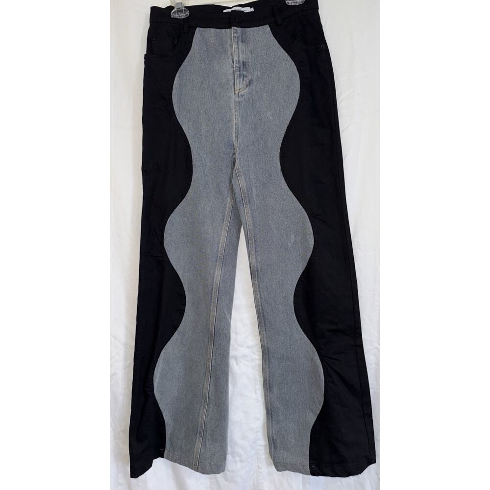 Azureshen Fancy Dream Jeans Black Denim Sexy Hip Hop Color Block Club Wear Sz L